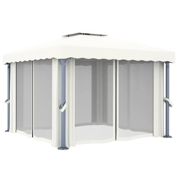 vidaXL Paviljong med draperi och ljusslinga LED 3x3 m gräddvit