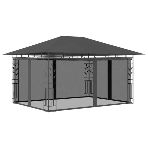 vidaXL pavillon med myggenet og LED-lyskæder 4x3x2,73 m antracitgrå