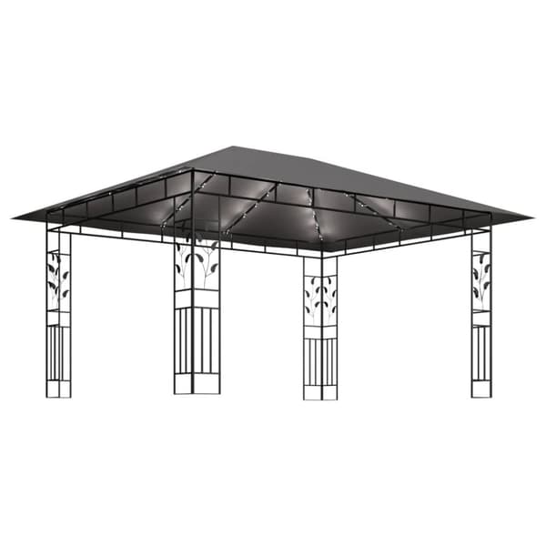 vidaXL pavillon med myggenet og LED-lyskæder 4x3x2,73 m antracitgrå