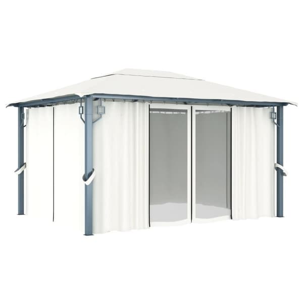 vidaXL pavillon med gardin + LED-lyskæder 400x300 cm aluminium creme
