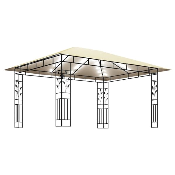 vidaXL pavillon med myggenet og LED-lyskæder 4x3x2,73 m cremefarvet