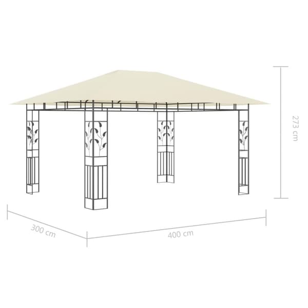 vidaXL Paviljong med myggnett og LED-lysslynge 4x3x2,73 m kremhvit