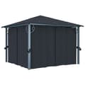 Miniatyrbillede 4 af 11: vidaXL Paviljong med gardin & ljusslinga LED 3x3 m antracit aluminium
