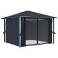 Miniatyrbillede 5 af 11: vidaXL Paviljong med gardin & ljusslinga LED 3x3 m antracit aluminium