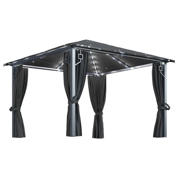 vidaXL Paviljong med gardin & ljusslinga LED 3x3 m antracit aluminium