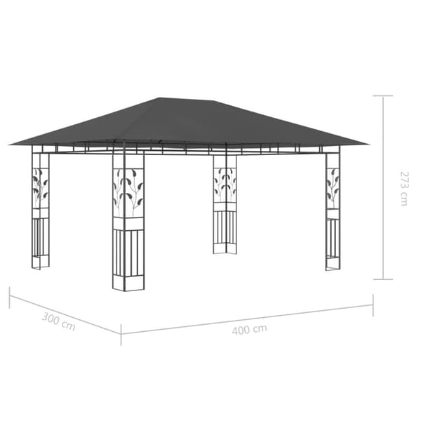 vidaXL Paviljong med myggnett og LED-lysslynge 4x3x2,73 m antrasitt
