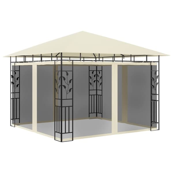 vidaXL Paviljong med myggnett og LED-lysslynge 3x3x2,73 m kremhvit
