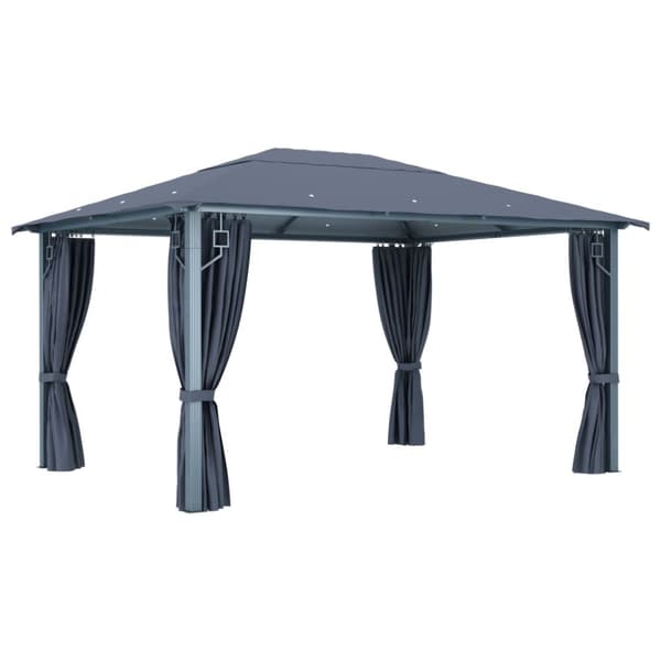 vidaXL pavillon med gardin + LED-lyskæder 400x300 cm aluminium grå