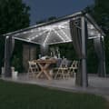 Miniatyrbillede 1 af 11: vidaXL pavillon med gardin + LED-lyskæder 400x300 cm aluminium grå