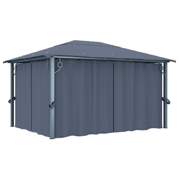 vidaXL Paviljong med gardin og LED-strenglys 4x3 m antrasitt aluminium