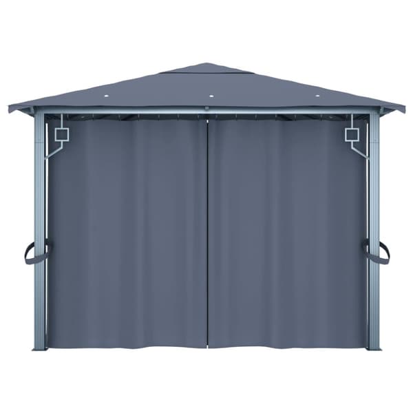 vidaXL Paviljong med gardin og LED-strenglys 4x3 m antrasitt aluminium