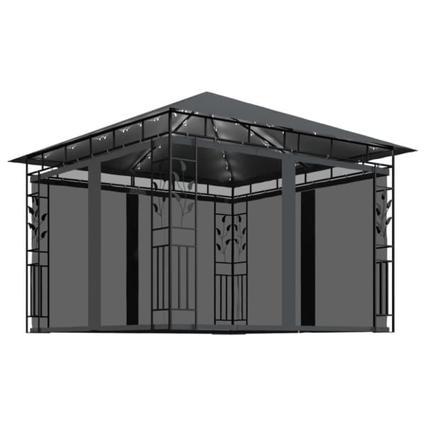 vidaXL Paviljong med myggnett og LED-lysslynge 3x3x2,73 m antrasitt