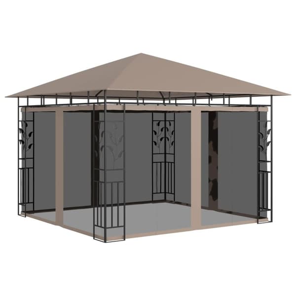vidaXL Paviljong myggnät och ljusslinga LED 3x3x2,73 m taupe 180 g/m²