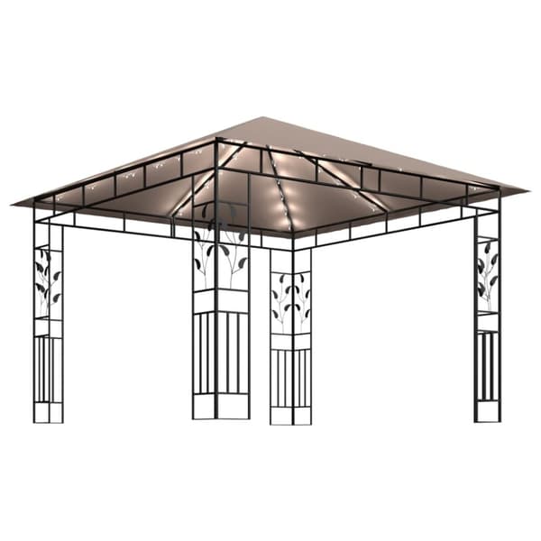 vidaXL pavillon med myggenet og LED-lyskæder 3x3x2,73 m gråbrun