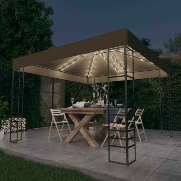 vidaXL Hagepaviljong med LED-lysslynge 3x3 m gråbrun