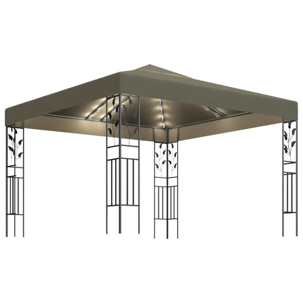 vidaXL pavillon med LED-lyskæder 3x3 m gråbrun