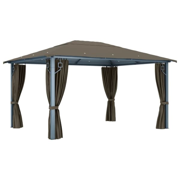 vidaXL Paviljong med gardin & ljusslinga LED 4x3m taupe aluminium