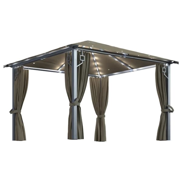 vidaXL pavillon med gardin + LED-lyskæde 300x300 cm aluminium gråbrun