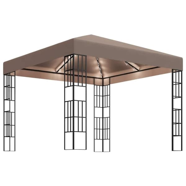 vidaXL pavillon med LED-lyskæder 3x3 m gråbrun