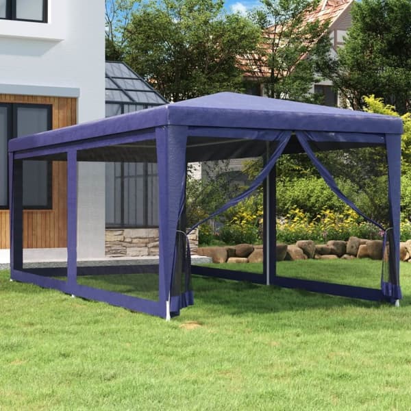 vidaXL Festtelt med 6 sidevegger av netting blå 3x6 m HDPE