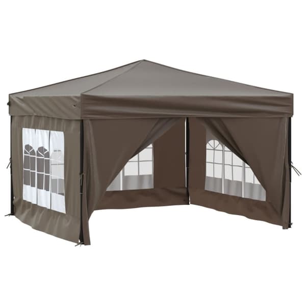 vidaXL Hopfällbart partytält med sidoväggar taupe 3x3 m