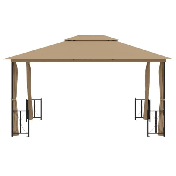 vidaXL Paviljong med sidevegger og dobbelt tak 3x4 m gråbrun