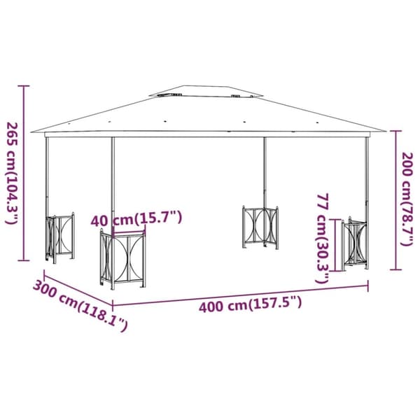 vidaXL Paviljong med sidevegger og dobbelt tak 3x4 m gråbrun