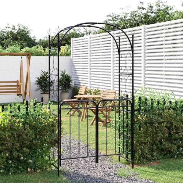 vidaXL Puutarhakaari portilla musta 108x45x235 cm teräs