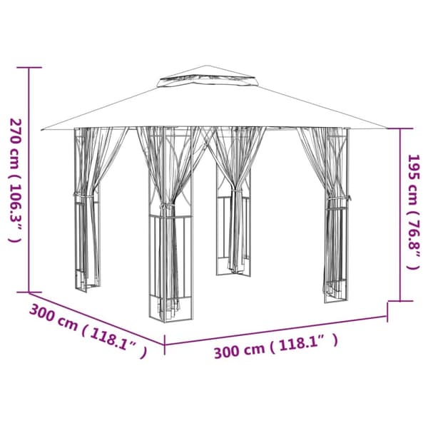 vidaXL Paviljong med sidevegger antrasitt 300x300x270 cm stål