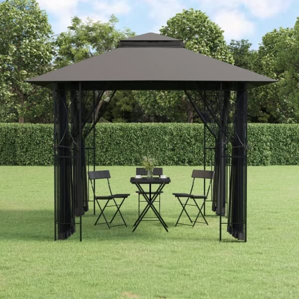 vidaXL Paviljong med sidevegger antrasitt 300x300x270 cm stål