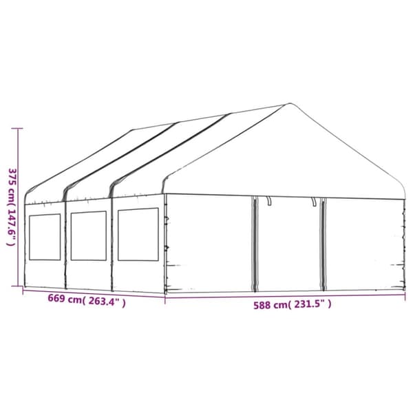 vidaXL pavillon med tag 6,69x5,88x3,75 m polyethylen hvid