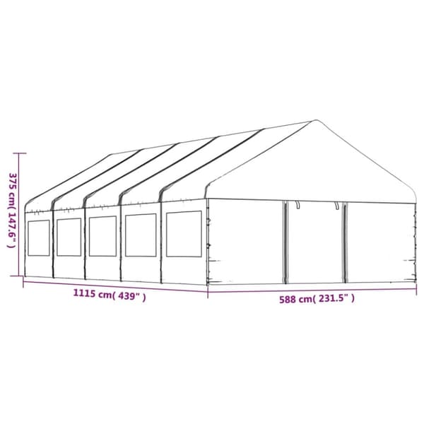 vidaXL Paviljong med tak hvit 11,15x5,88x3,75 m polyetylen