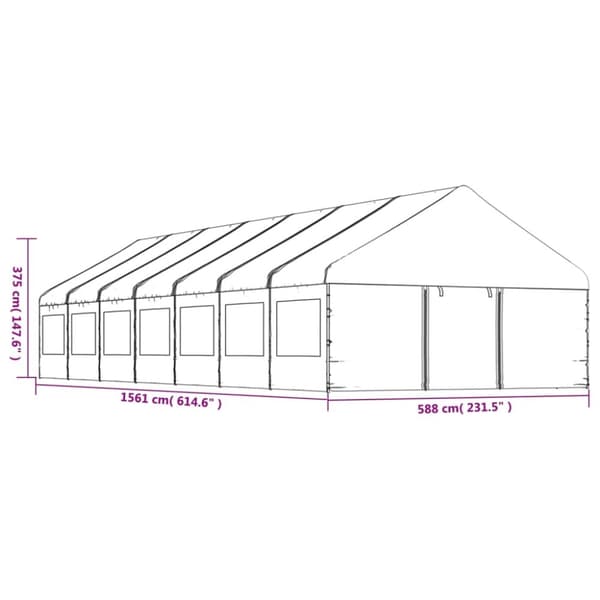 vidaXL Huvimaja katolla valkoinen 15,61x5,88x3,75 m polyeteeni