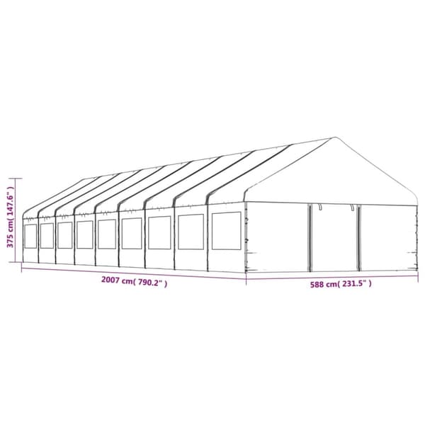 vidaXL Paviljong med tak hvit 20,07x5,88x3,75 m polyetylen