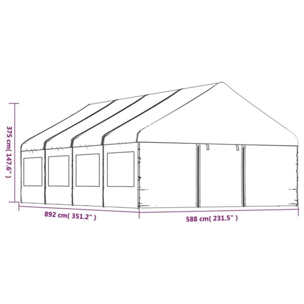 vidaXL Huvimaja katolla valkoinen 8,92x5,88x3,75 m polyeteeni