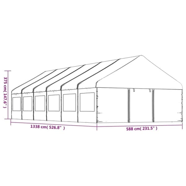 vidaXL pavillon med tag 13,38x5,88x3,75 m polyethylen hvid