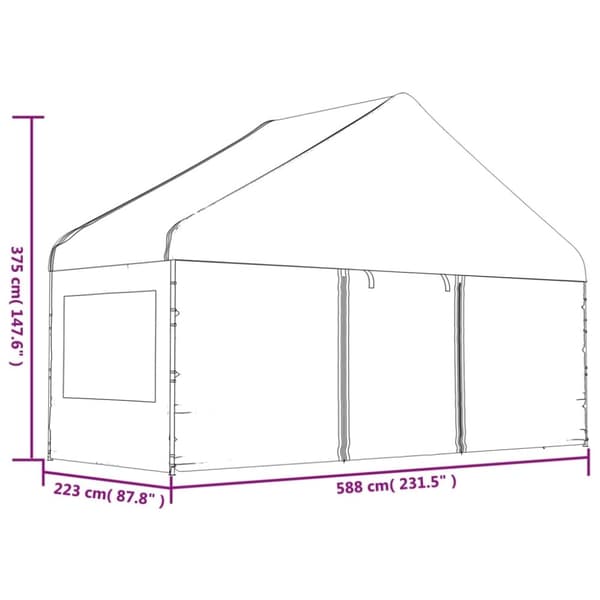 vidaXL pavillon med tag 13,38x5,88x3,75 m polyethylen hvid