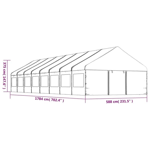 vidaXL pavillon med tag 17,84x5,88x3,75 m polyethylen hvid