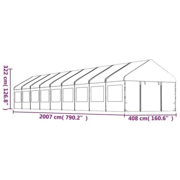 vidaXL pavillon med tag 20,07x4,08x3,22 m polyethylen hvid