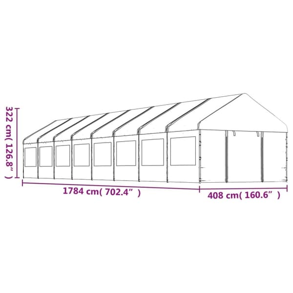 vidaXL pavillon med tag 17,84x4,08x3,22 m polyethylen hvid