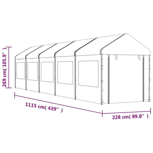vidaXL Paviljong med tak vit 11,15x2,28x2,69 m polyeten