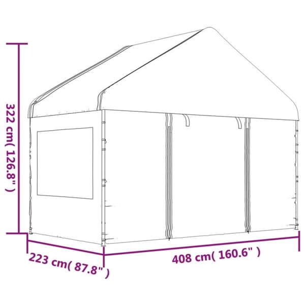 vidaXL Paviljong med tak hvit 13,38x4,08x3,22 m polyetylen