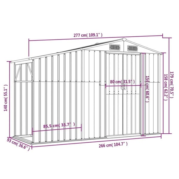 vidaXL haveskur 277x93x179 cm galvaniseret stål antracitgrå