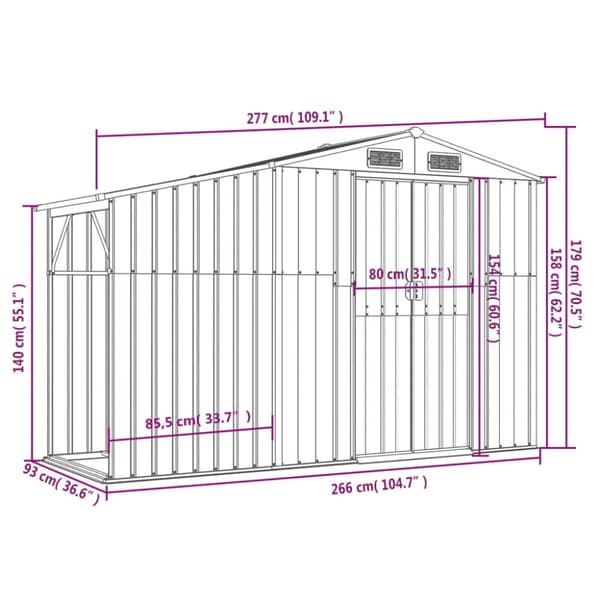 vidaXL haveskur 277x93x179 cm galvaniseret stål grøn