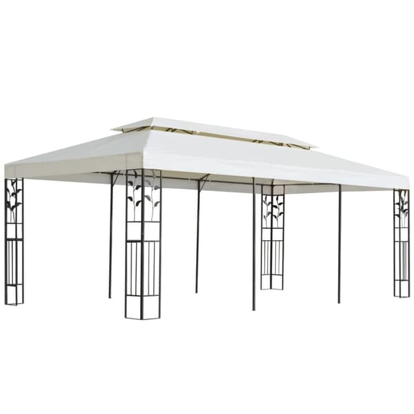 vidaXL Paviljong med dobbelt tak hvit 6x3 m stål