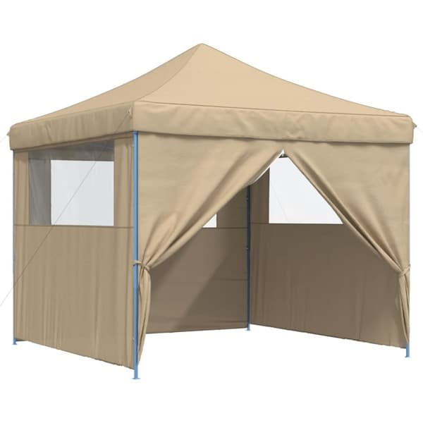 vidaXL Pop-Up hopfällbart partytält med 4 sidoväggar beige