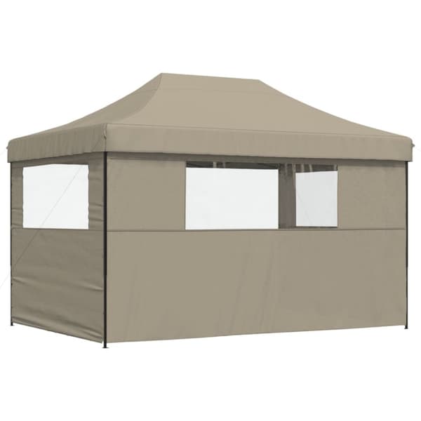 vidaXL Pop-Up hopfällbart partytält med 3 sidoväggar taupe