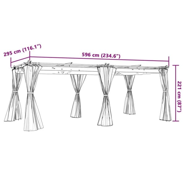 vidaXL pavillon 6x3 m med gardiner stål gråbrun
