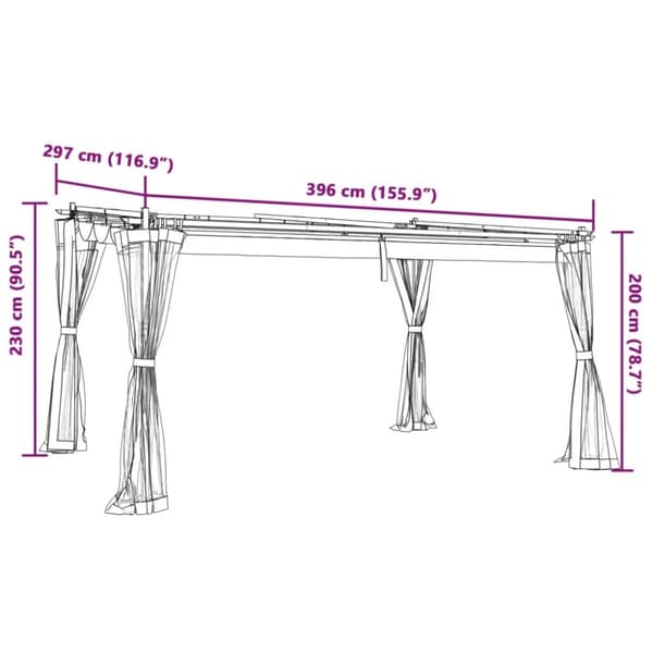 vidaXL pavillon 4x3m mesh-vægge stål cremefarvet