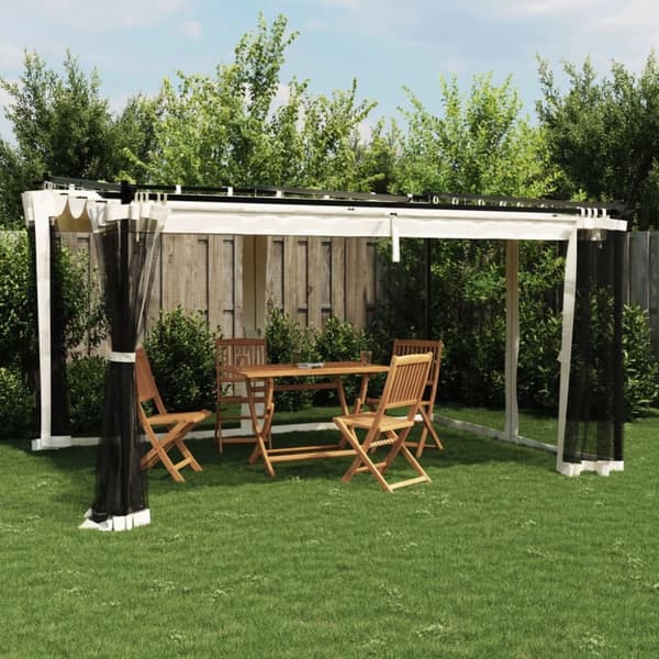 vidaXL pavillon 4x3m mesh-vægge stål cremefarvet